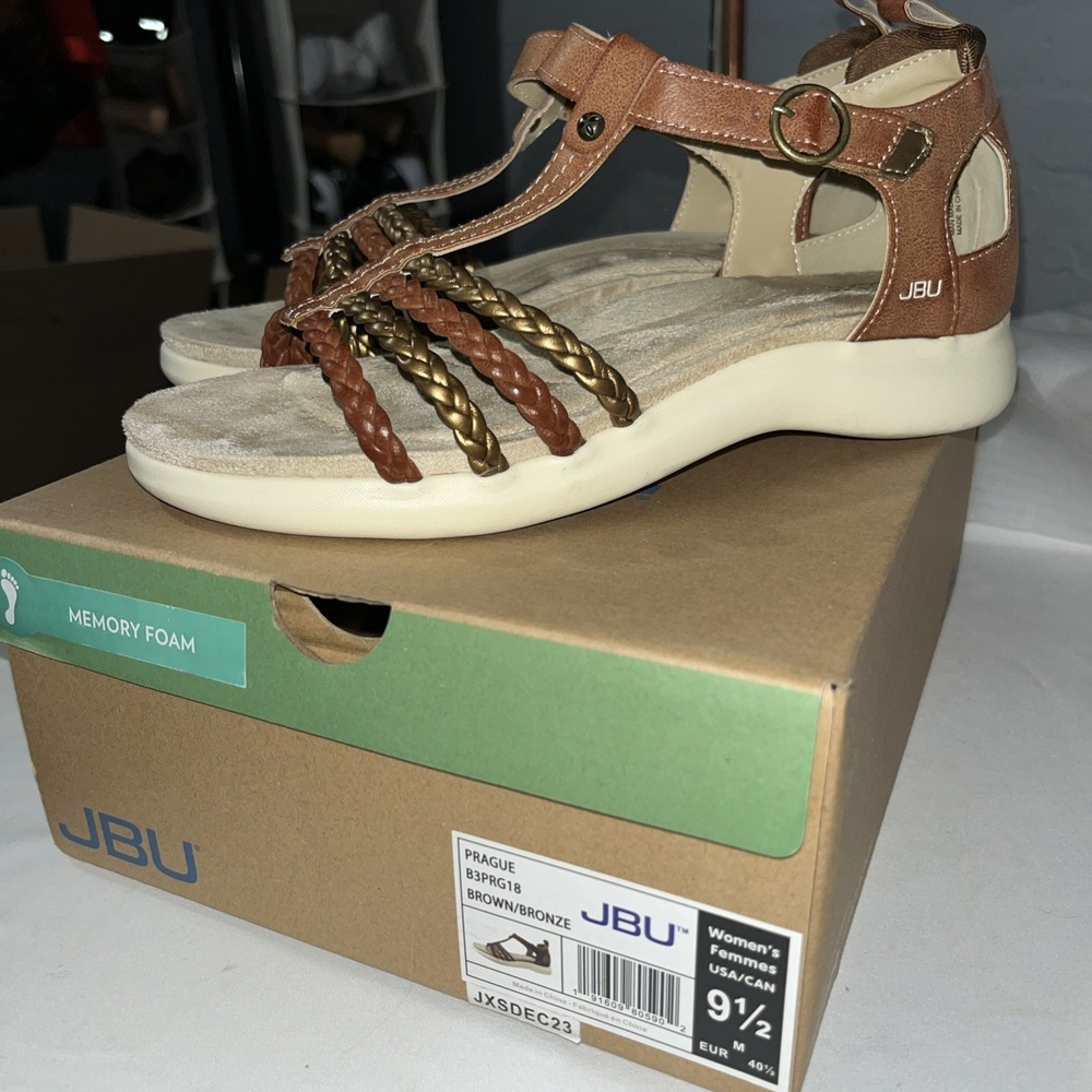 JBU Women's Brown Prague T-Strap Sport Sandals Shoes Size 9.5